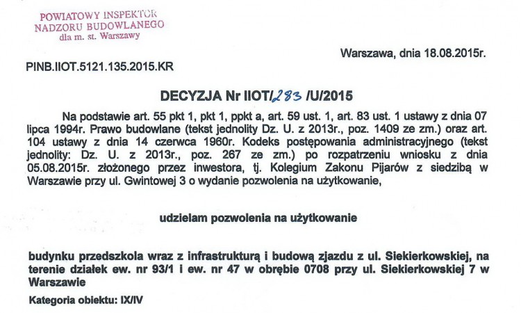 Pozwolenie na użytkowanie